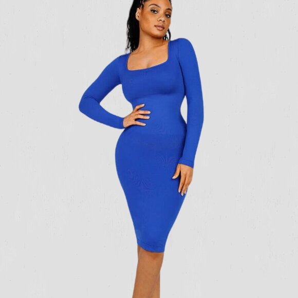 NWT - Magic Sculpt Built-In Shapewear Dress, Long Sleeve Blue - Picture 1 of 5